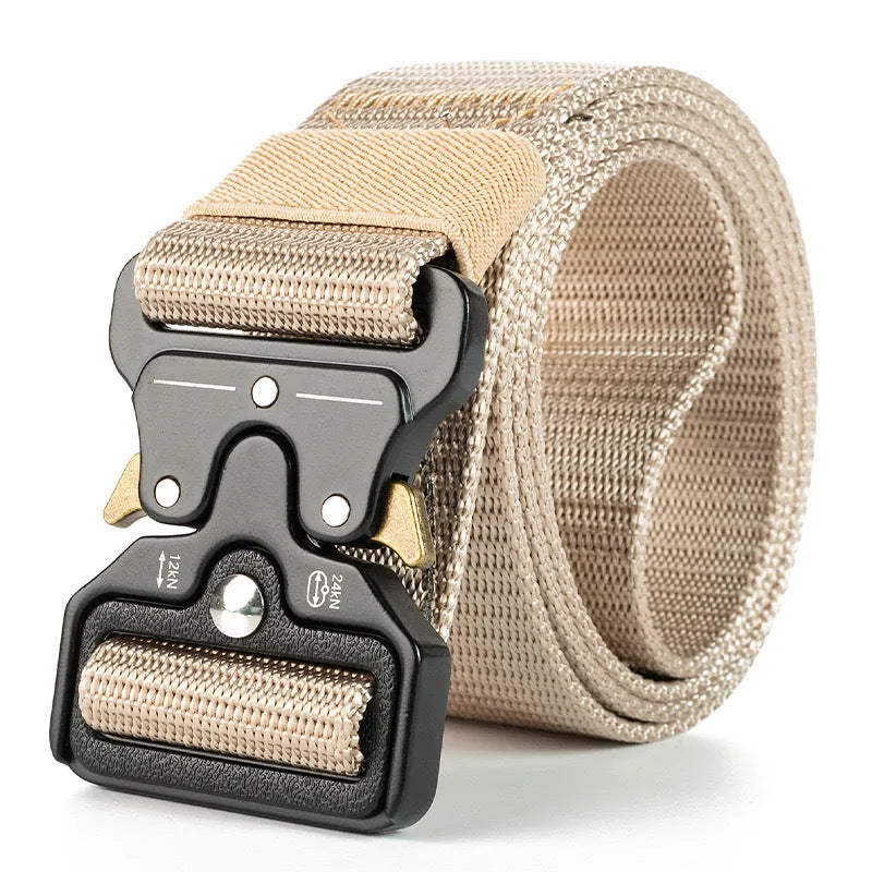 Men's thick canvas tactical belt with alloy quick-release buckle in various colours