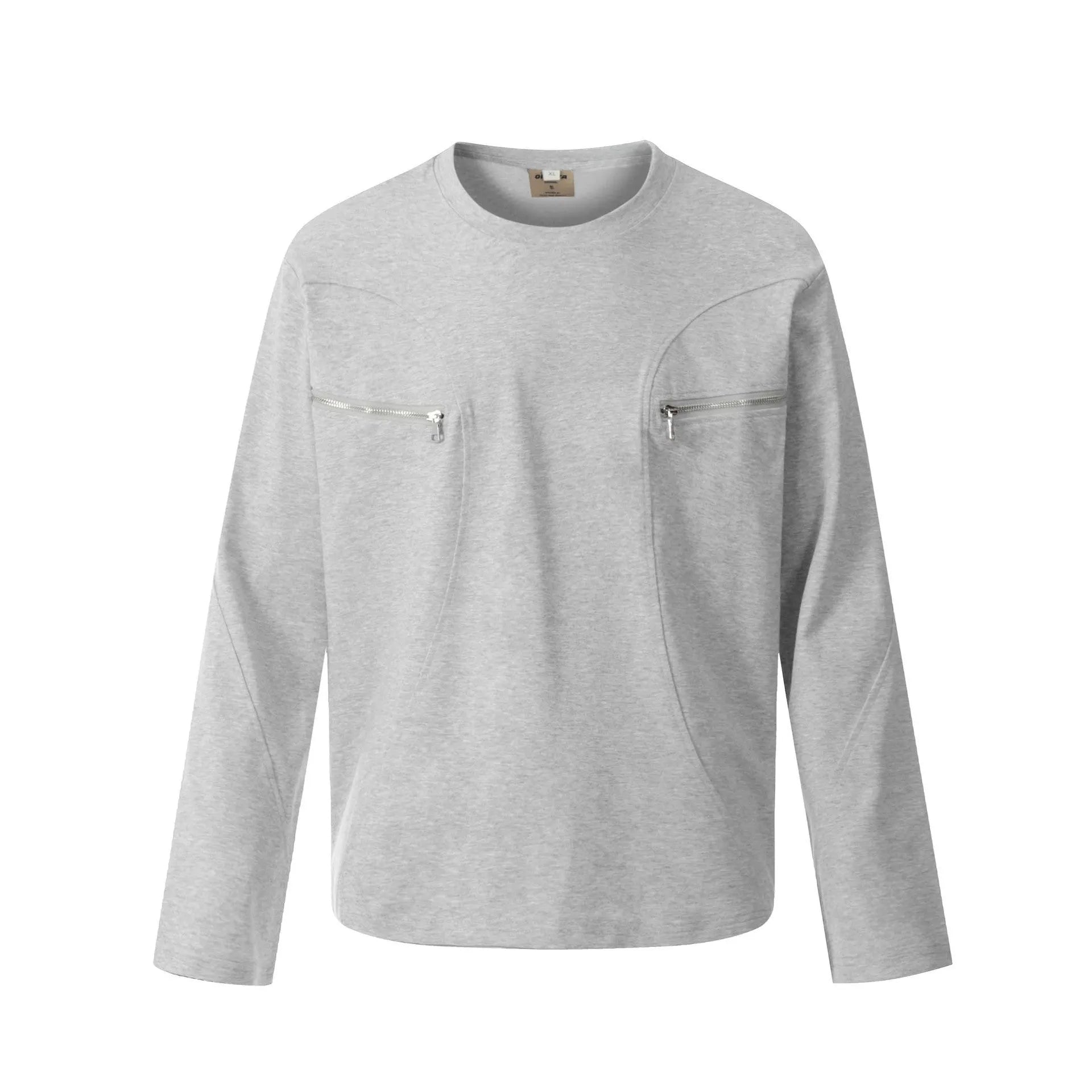 Man wearing a loose-fitting black long sleeve cotton t-shirt with a retro casual style.