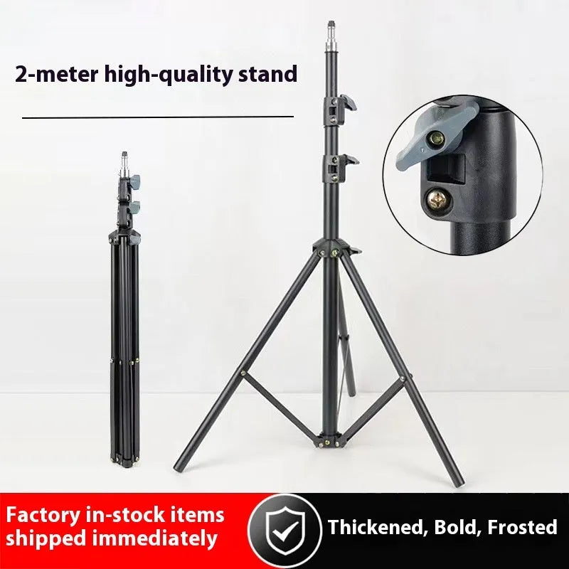 Frost white tripod light stand for studio photography with adjustable height and mobile phone holder