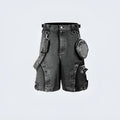 Retro high street loose denim shorts in washed colour on a model.