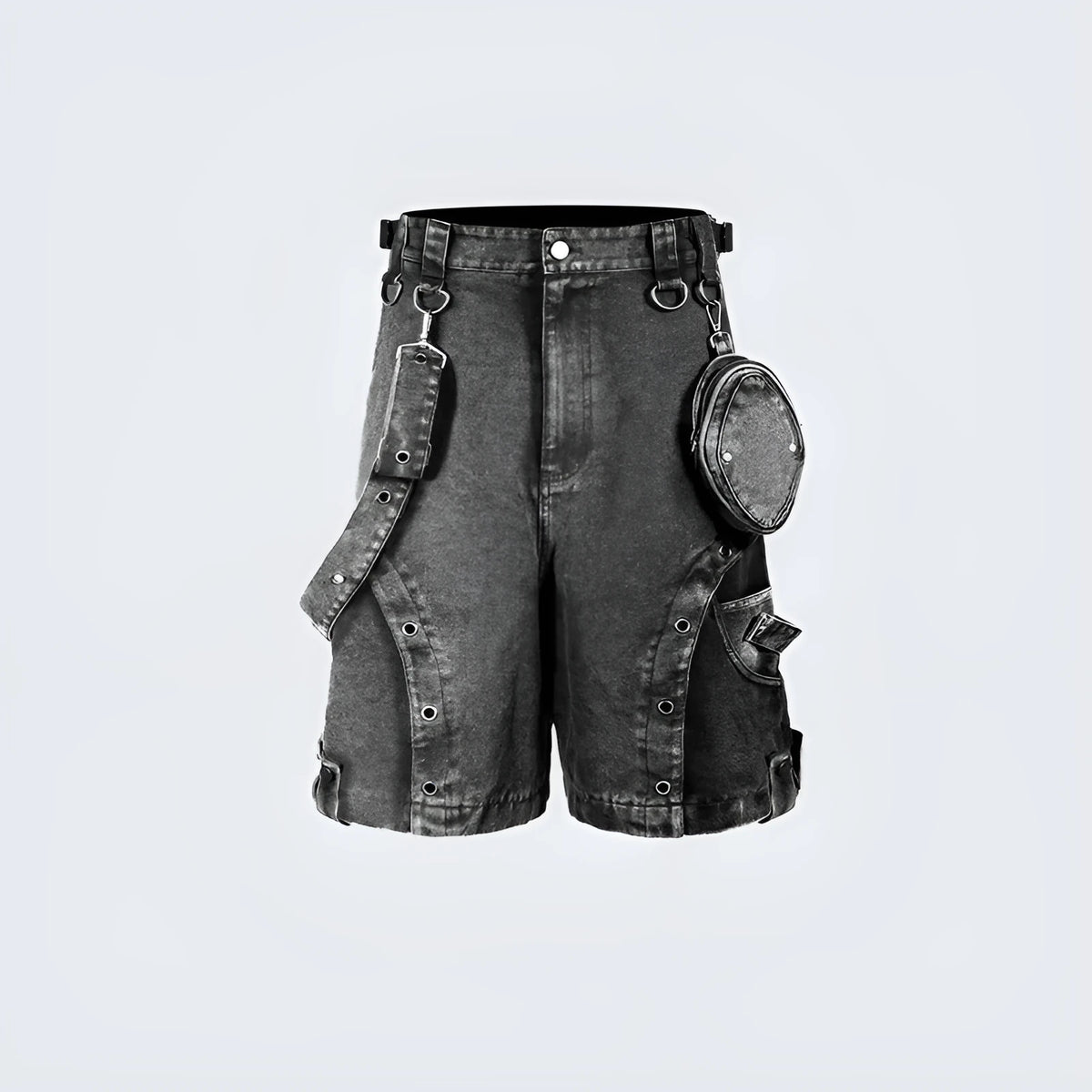 Retro high street loose denim shorts in washed colour on a model.