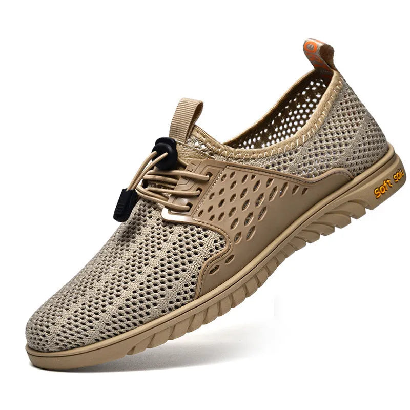 Men's mesh casual shoes in black colour with elastic band slip-on design