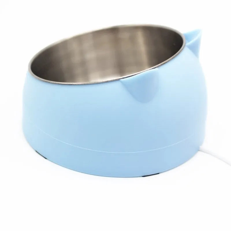 Stainless steel cat bowl with oblique mouth, 200ml or 400ml, in seven colours including green, blue, black and white