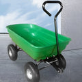 Green four-wheel plastic dump truck with steel PP frame for agricultural material transport