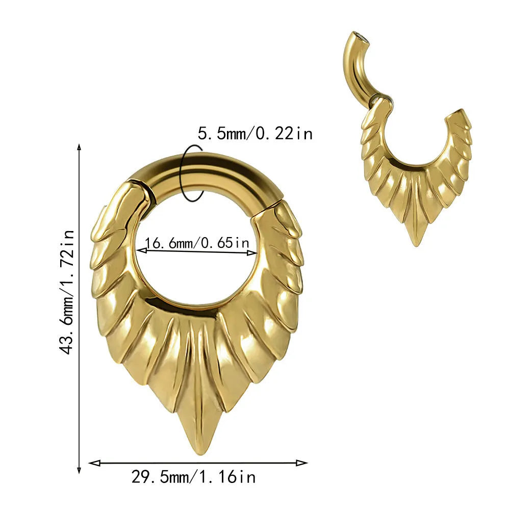 Drop-shaped auricle earlobe round hanging egg fashion ear extender with totem elements in stainless steel