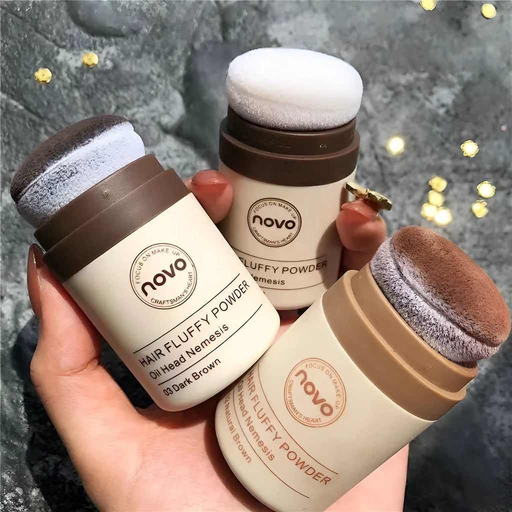 Veejaga mattifying oil control booster powder in a compact for face and bangs hairline application.