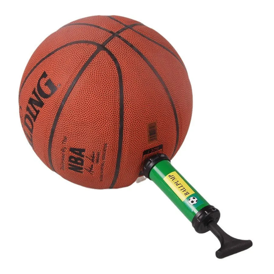 Plastic manual hand pump for inflating sports balls and balloons, shown in mixed colour.
