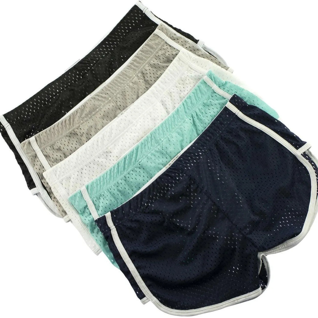 Men's three-point boxers in cotton and nylon fabric, shown in multiple colour options.