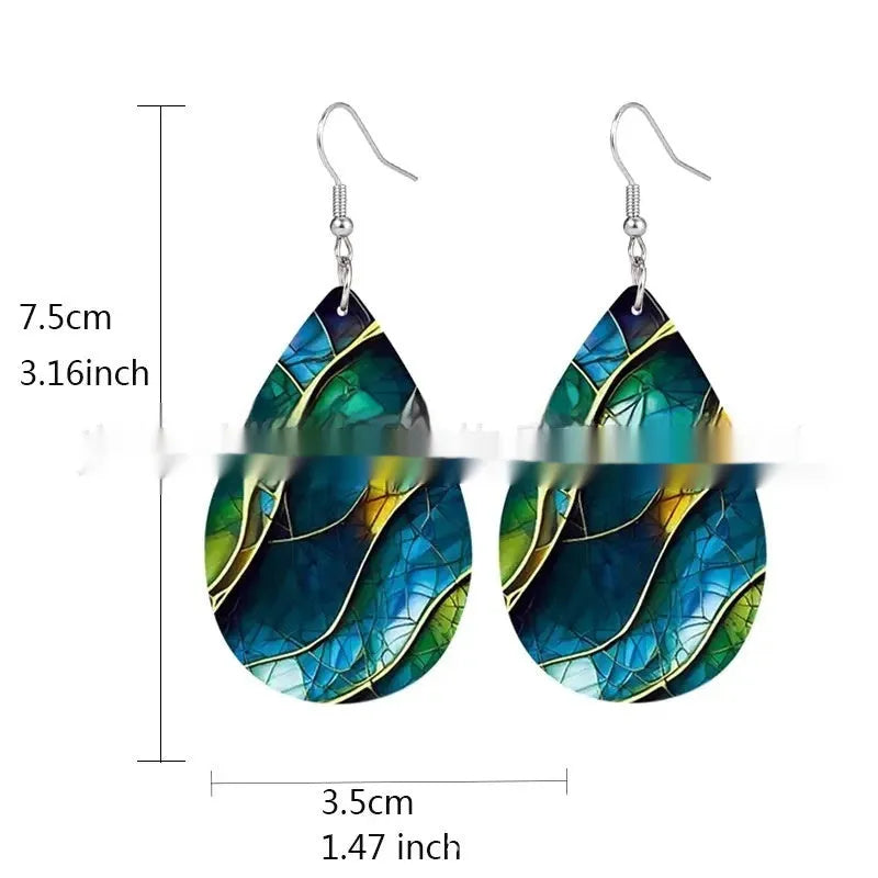 Acrylic flat branch knot drop earrings with printed patterns in multiple style variations