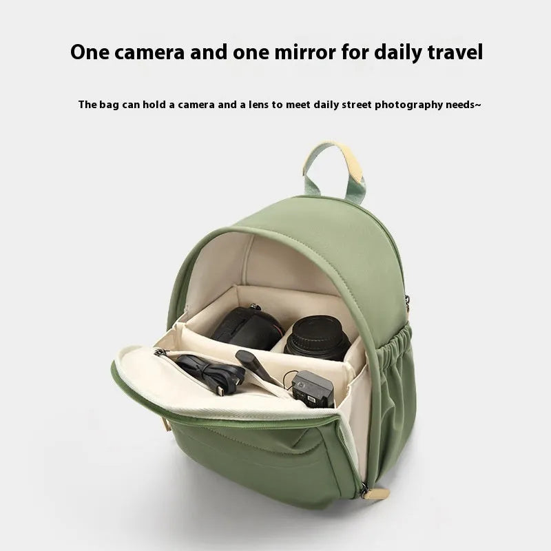 Women's shoulder camera bag with detachable iPad compartment in splash-proof polyester fabric