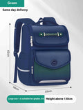 Pink large capacity waterproof girls schoolbag for primary school, shown alongside purple and green colour options.