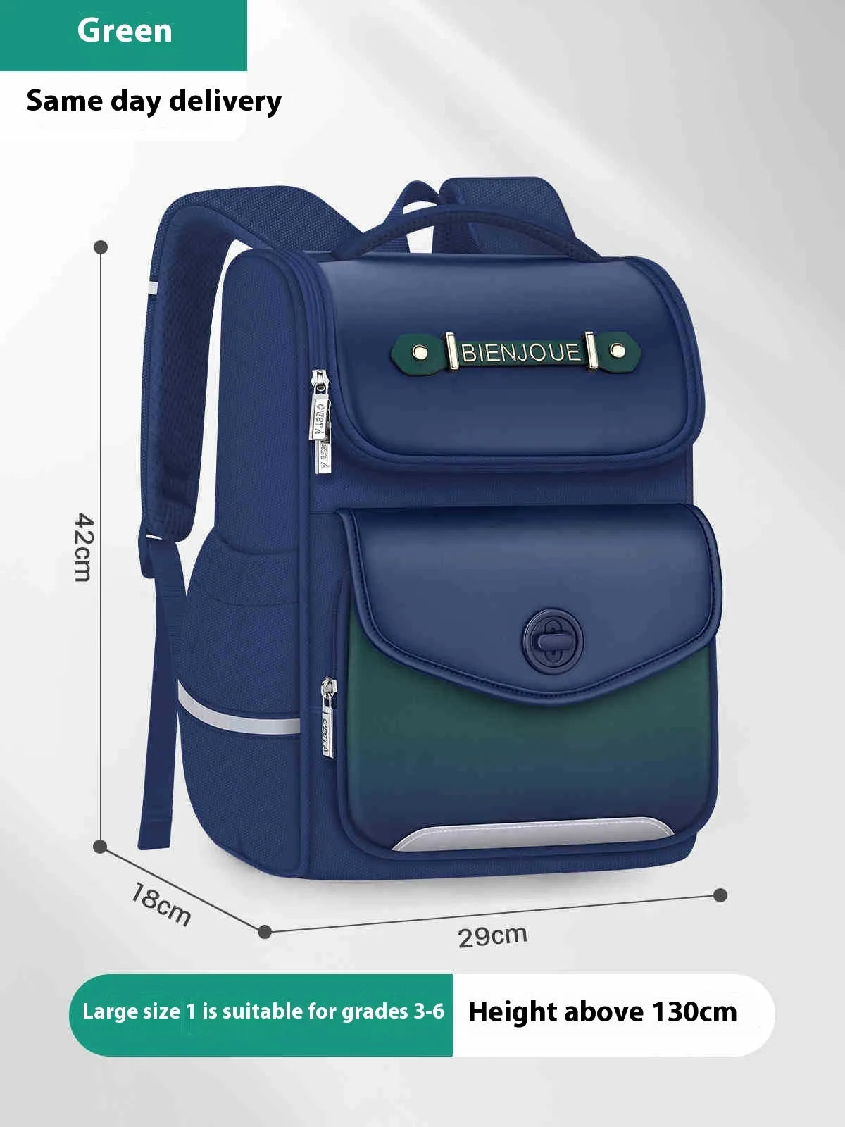 Pink large capacity waterproof girls schoolbag for primary school, shown alongside purple and green colour options.