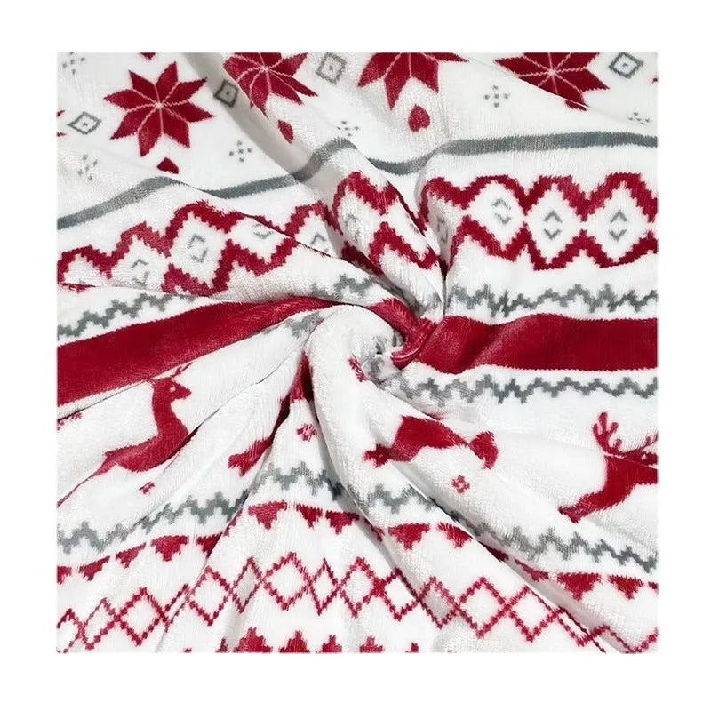 Flannel sherpa lambswool blanket in Elk Double White with cartoon anime pattern, 152x127cm and 150x200cm