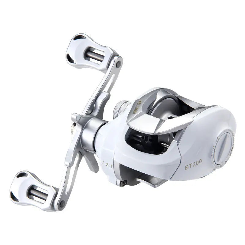 White micro bait casting fishing reel with adjustable wheel speed control mechanism