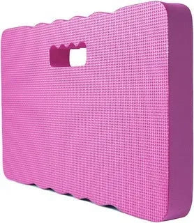 Blue EVA foam garden kneeler pad on grass, showing its rectangular 45cm by 28cm size.