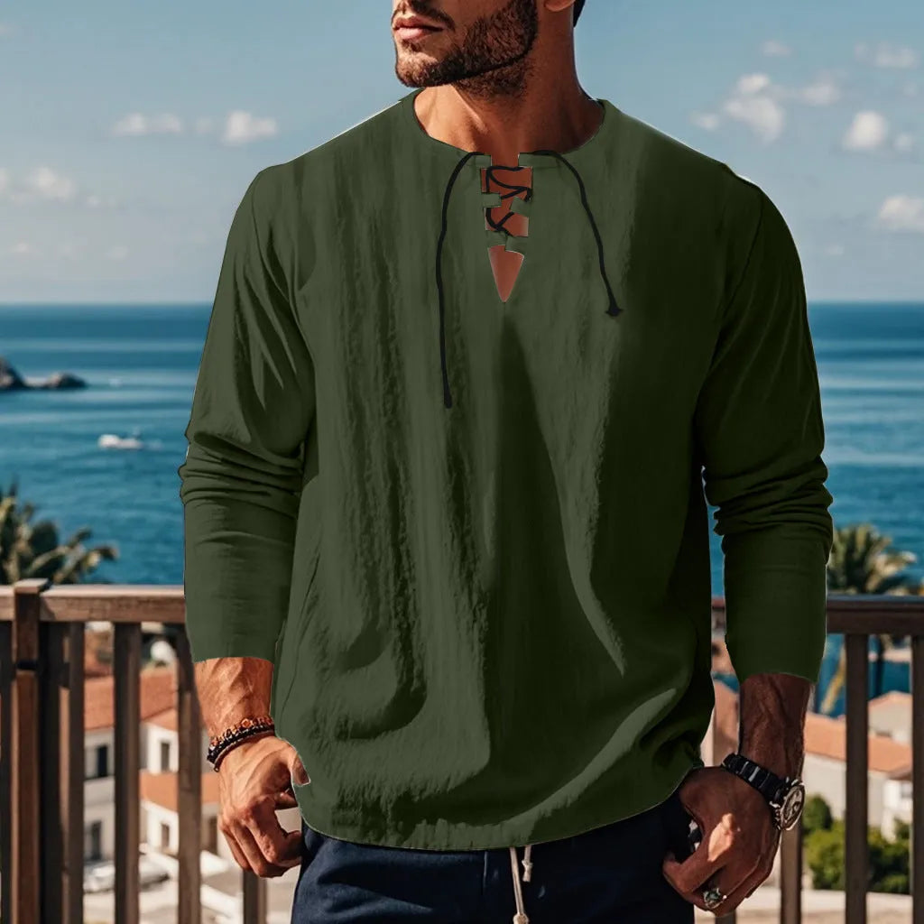 Cotton linen beach ruff shirt in solid colour with loose pullover design
