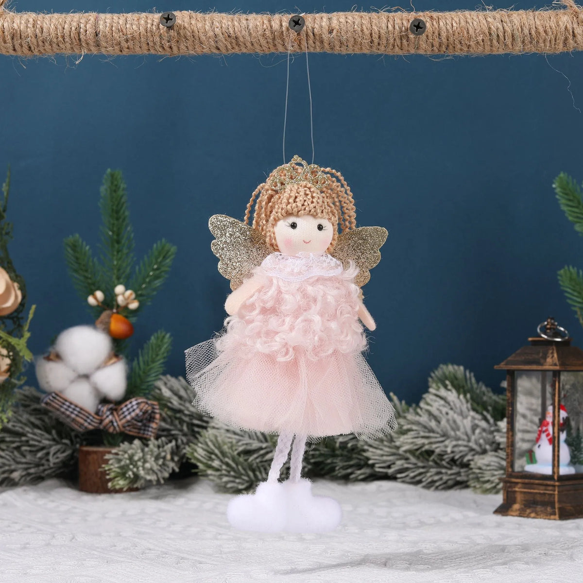 Girl's Christmas angel hair pendant in fabric with high ponytail attachment