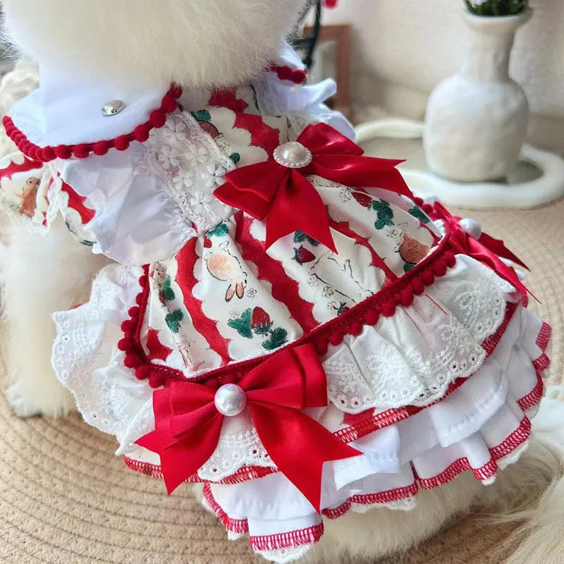 Princess style rabbit skirt pet clothing for small to medium dogs in polyester with five size options