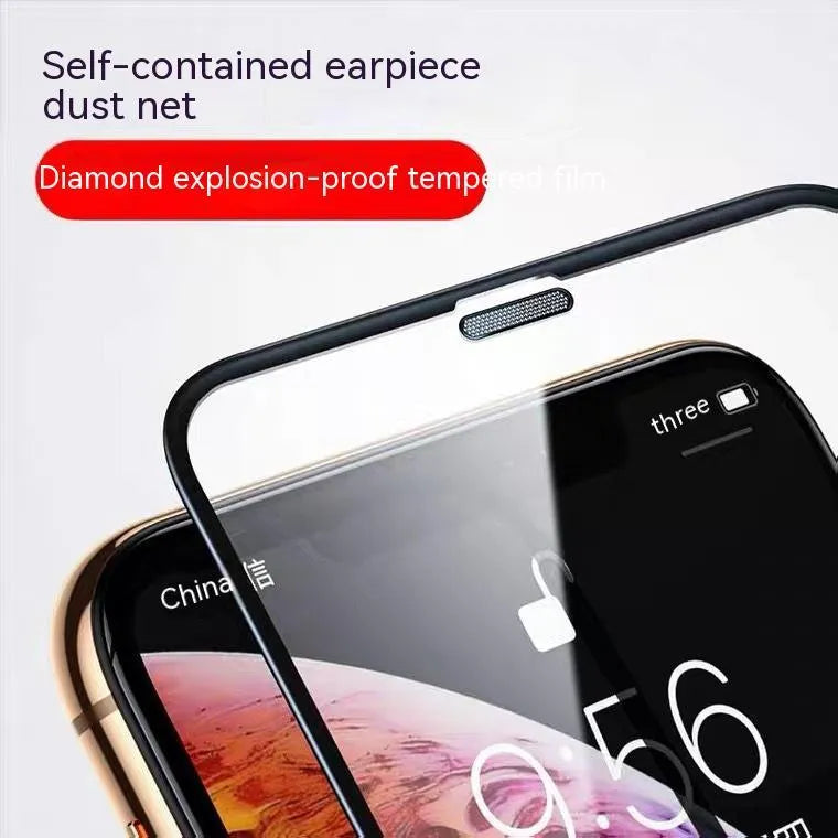 iPhone tempered glass privacy screen protector showing anti-peep, blue light, and dustproof variants