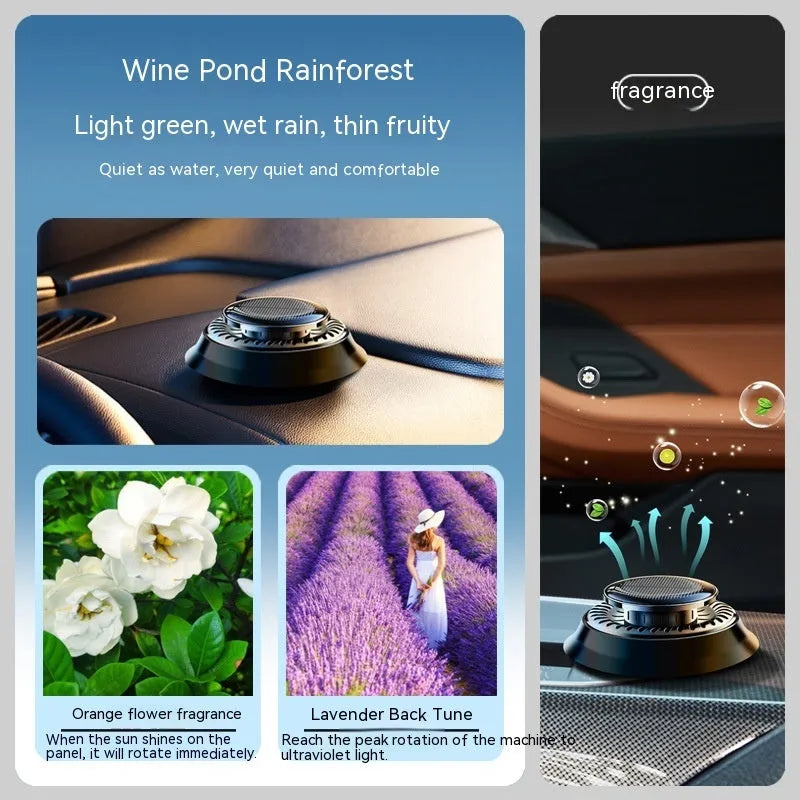Black solar-powered car aromatherapy decoration with electromagnetic de-icing function on dashboard