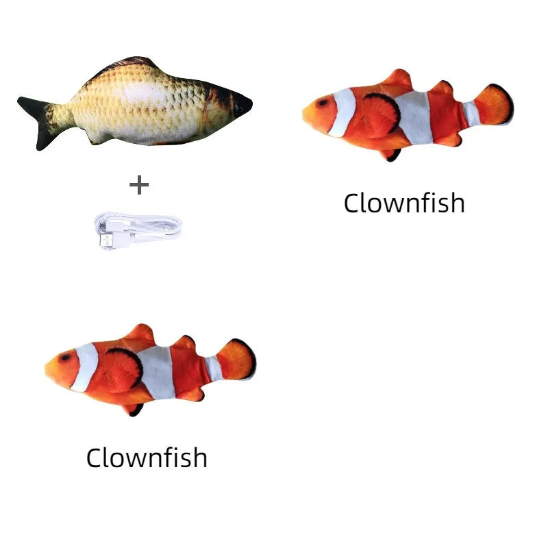 30cm electronic jumping fish cat toy with USB cable in multicolour fish designs