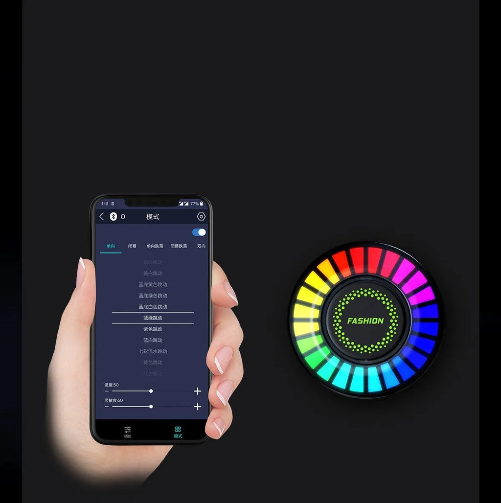 Car air vent aromatherapy unit with colourful RGB lights and a 3D vent clip attachment.