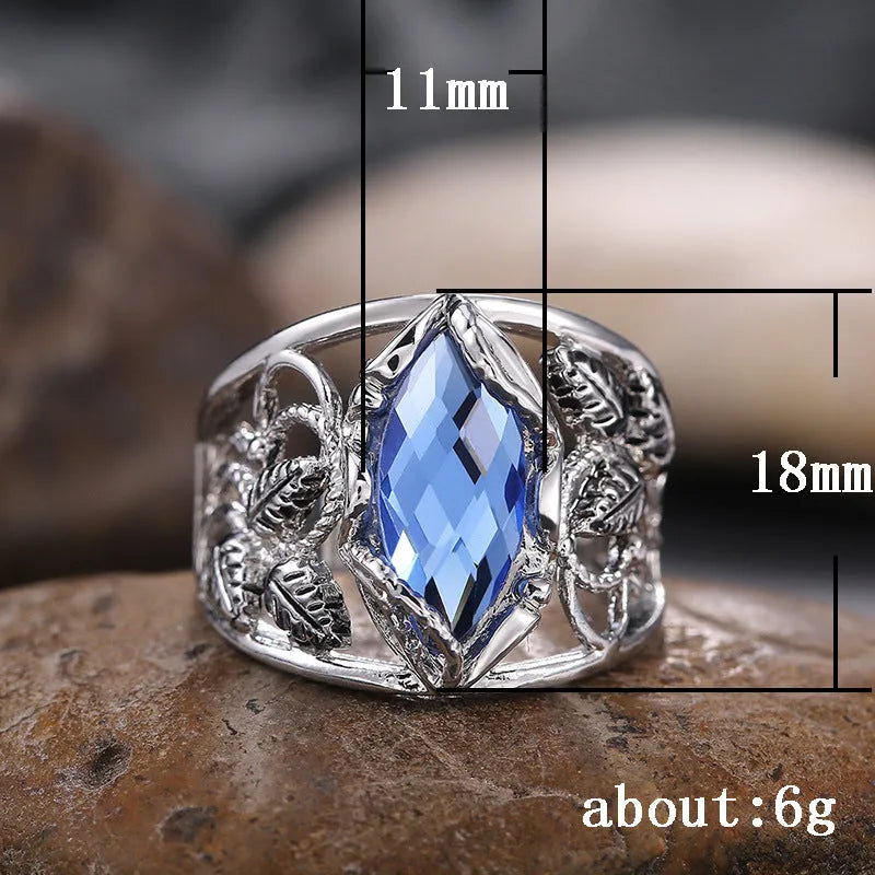 Blue crystal horse eye-shaped geometric women's ring on alloy band