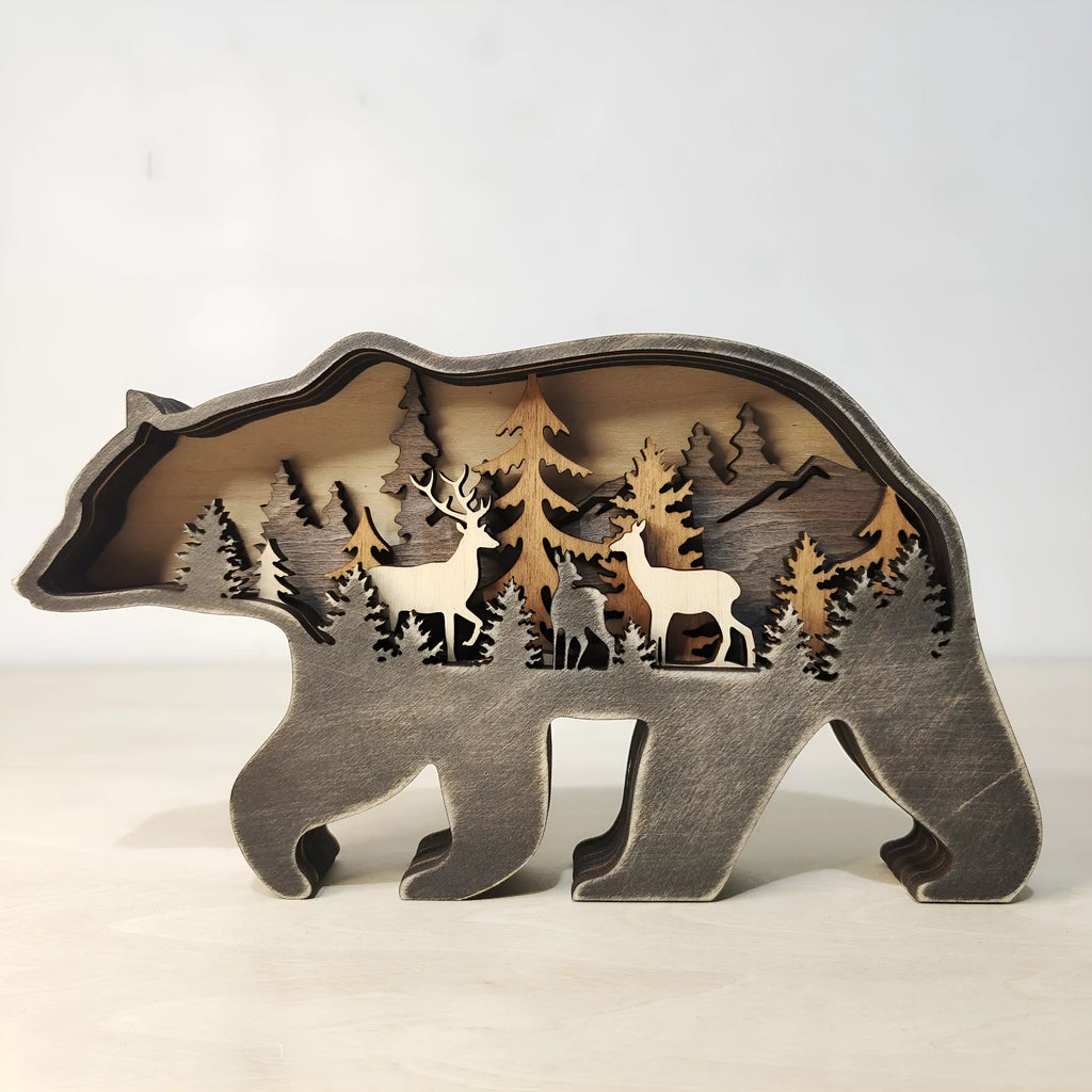 Boxwood Christmas ornament set with flat elk 18x14x2.5cm and brown bear 18x10.5x2.5cm in American style