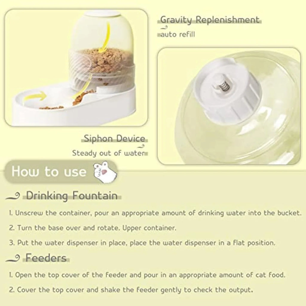 Pure white automatic cat feeder and water dispenser set with wave-shaped design.