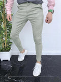 Men's slim fit plaid trousers with 3D printed pattern and straight leg design in colour RKKZ49