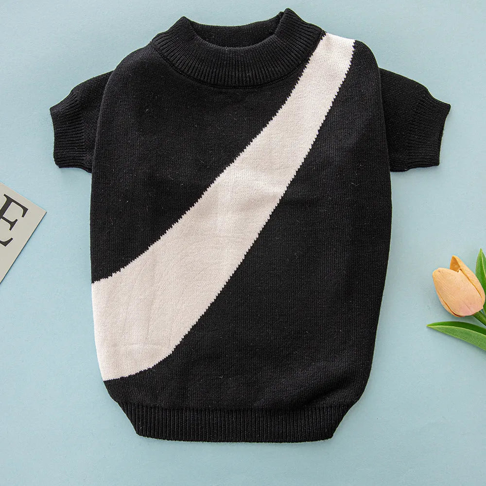 A casual wool knit sweater for a corgi or poodle, shown in one of six available colours.