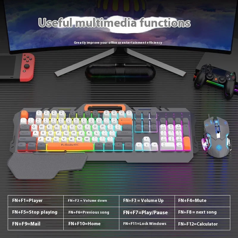 Blue and grey gaming keyboard and mouse combo with backlit keys and 1.5m USB cable