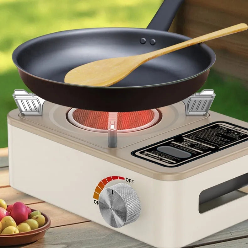 White portable infrared gas stove with windproof design for outdoor cooking