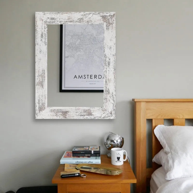 Wall-mounted bathroom mirror with modern pastoral style MDF frame in Little White colour