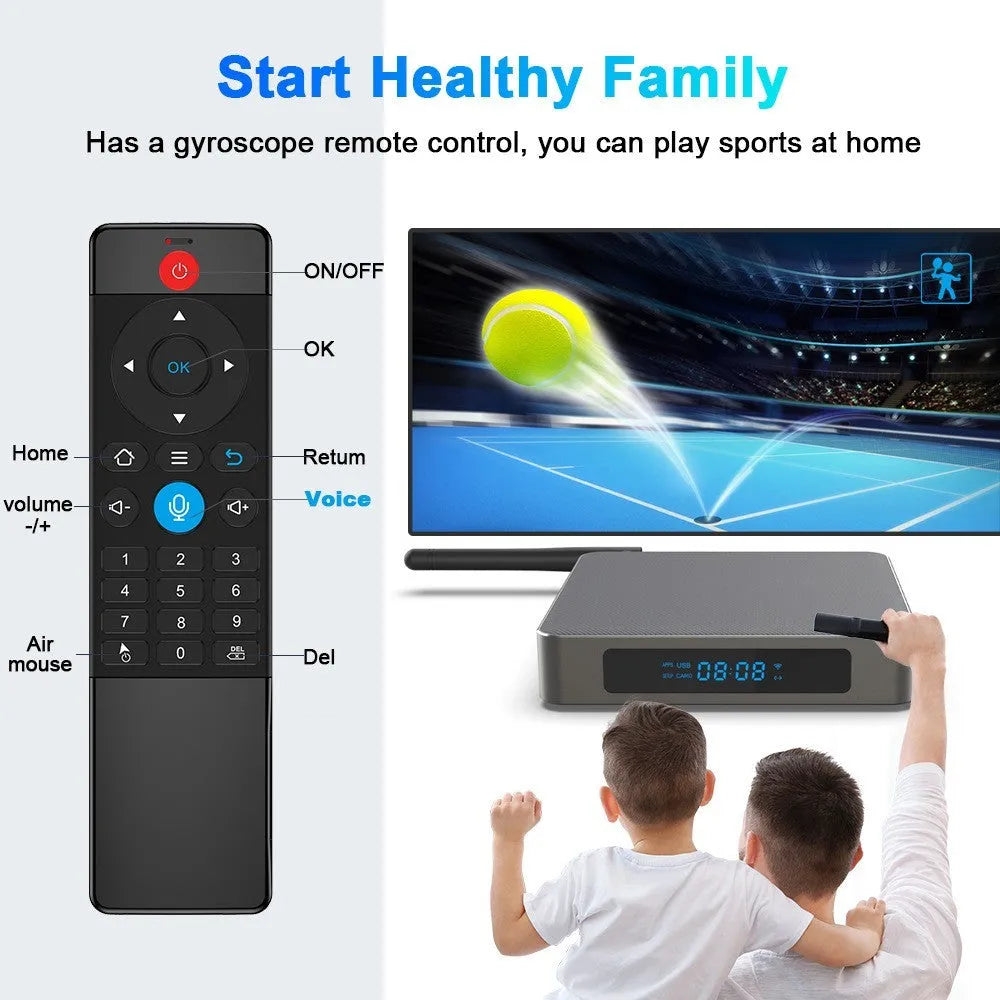Bluetooth Android set-top box with 8K output support and compact 105mm square design