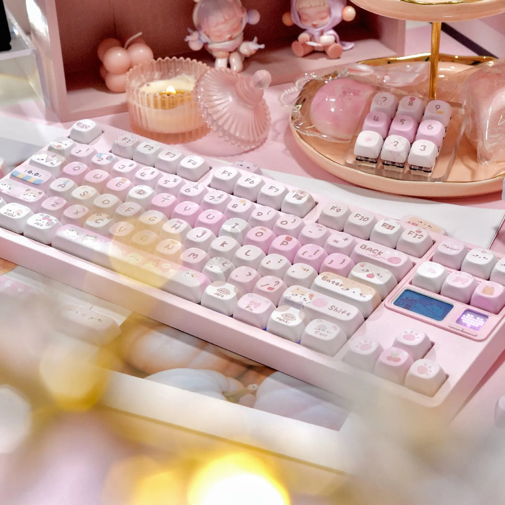 MOA height full five-sided sublimation key caps with cartoon graphics in pink colour