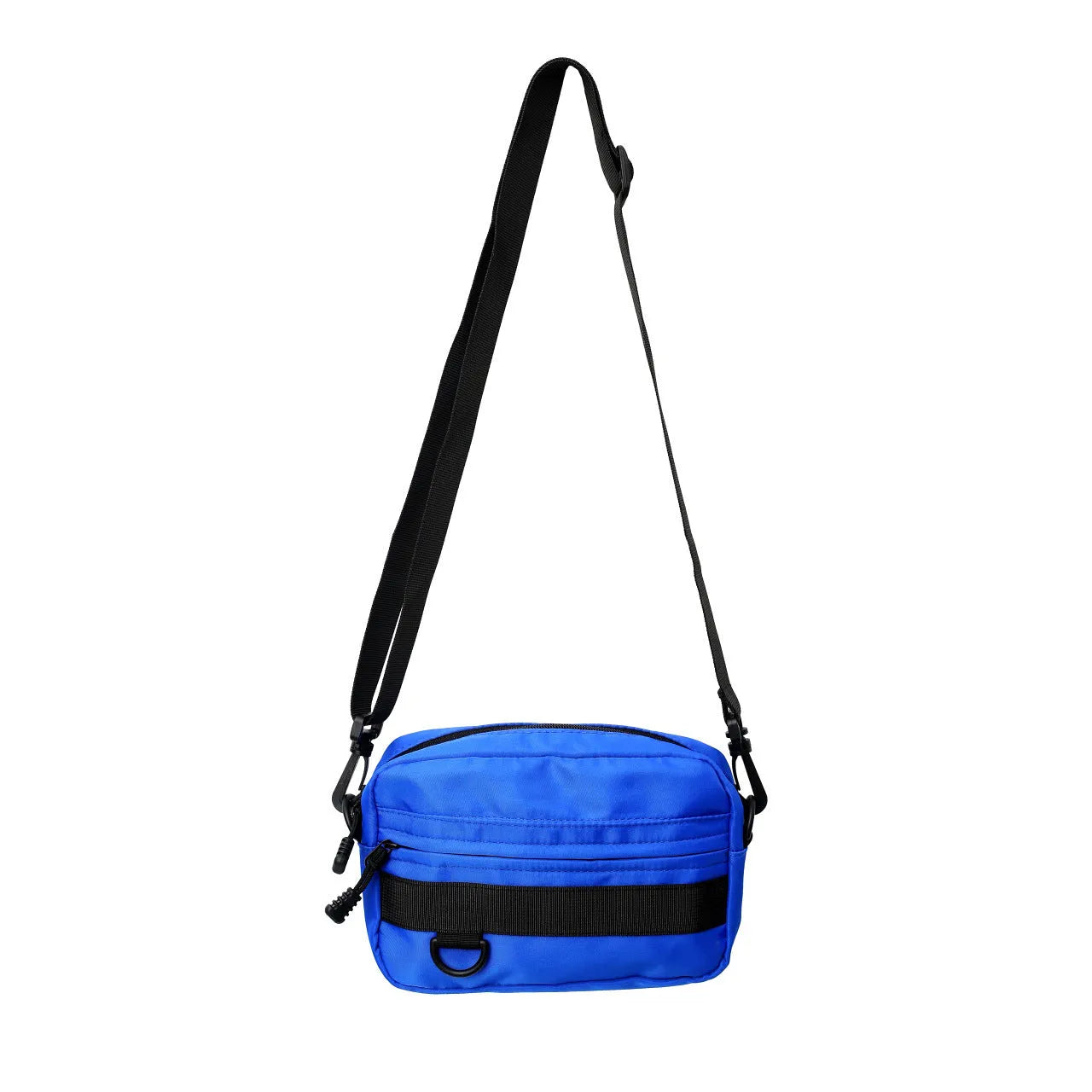 Men's solid color polyester nylon messenger bag with sewing thread detail and crossbody strap in black blue green or white
