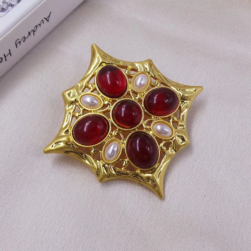 Medieval baroque crystal cross brooch in vintage style with eight colour variations