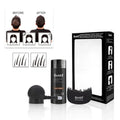 Boxed three-piece hair fibre powder set for thinning hair in multiple natural shades