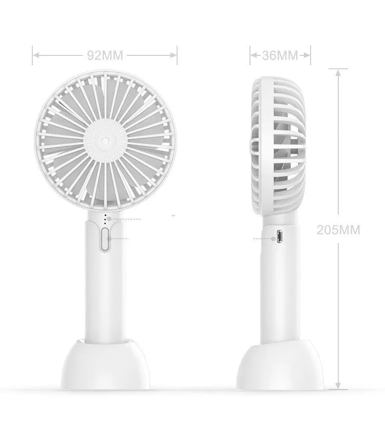 Blue portable USB desktop fan with three-speed control and figure-8 head oscillation