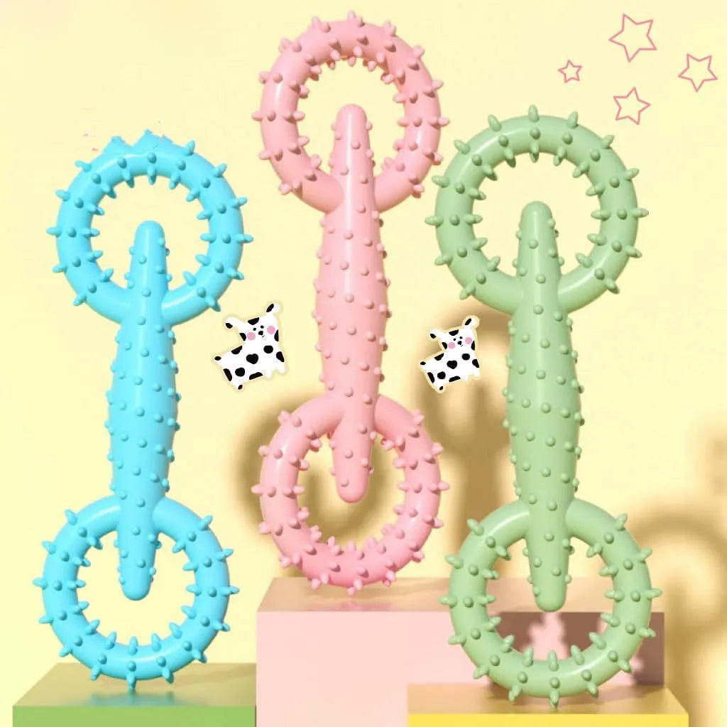 Blue TPR dog chew toy ring measuring 16cm by 5.8cm for puppy teething