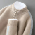 Sheep wool half-height zip round neck slim fit sweater in raw velvet camel colour