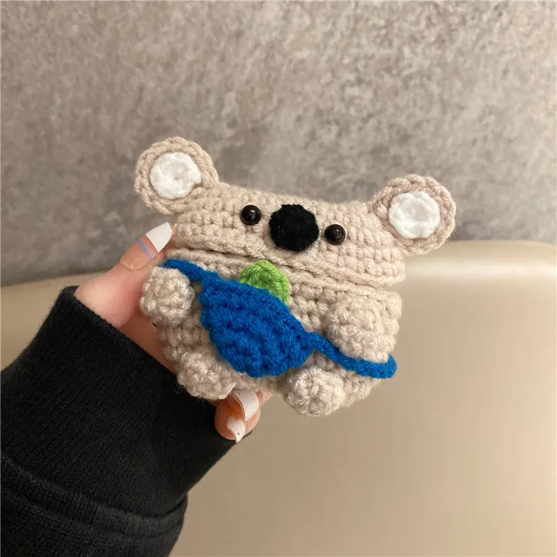 Handmade knitted koala bear backpack cover for Apple Airpod wireless earbud protection