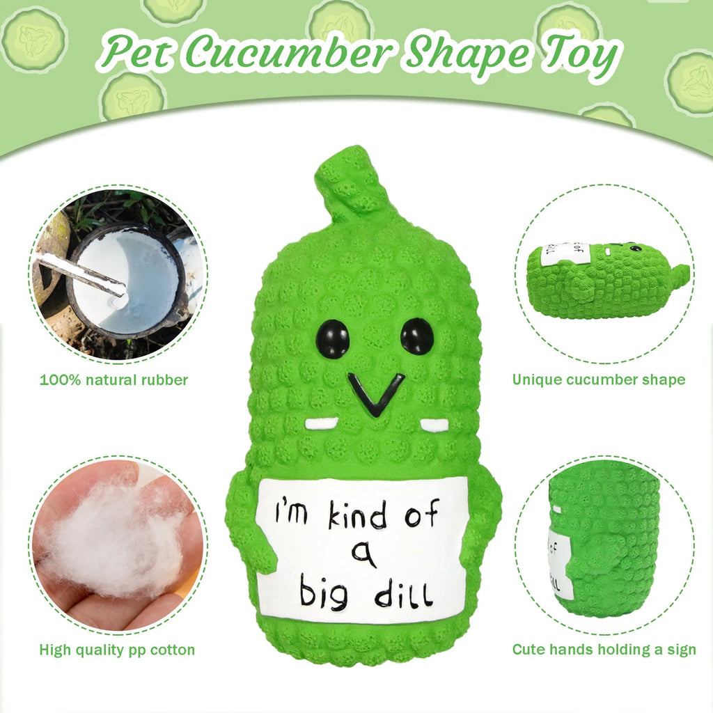 Green pickle-shaped squeaky dog toy with textured nubs for teeth cleaning