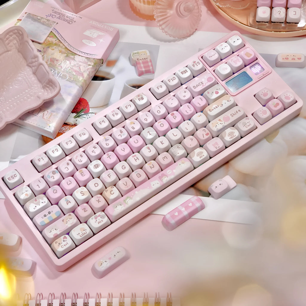 MOA height full five-sided sublimation key caps with cartoon graphics in pink colour