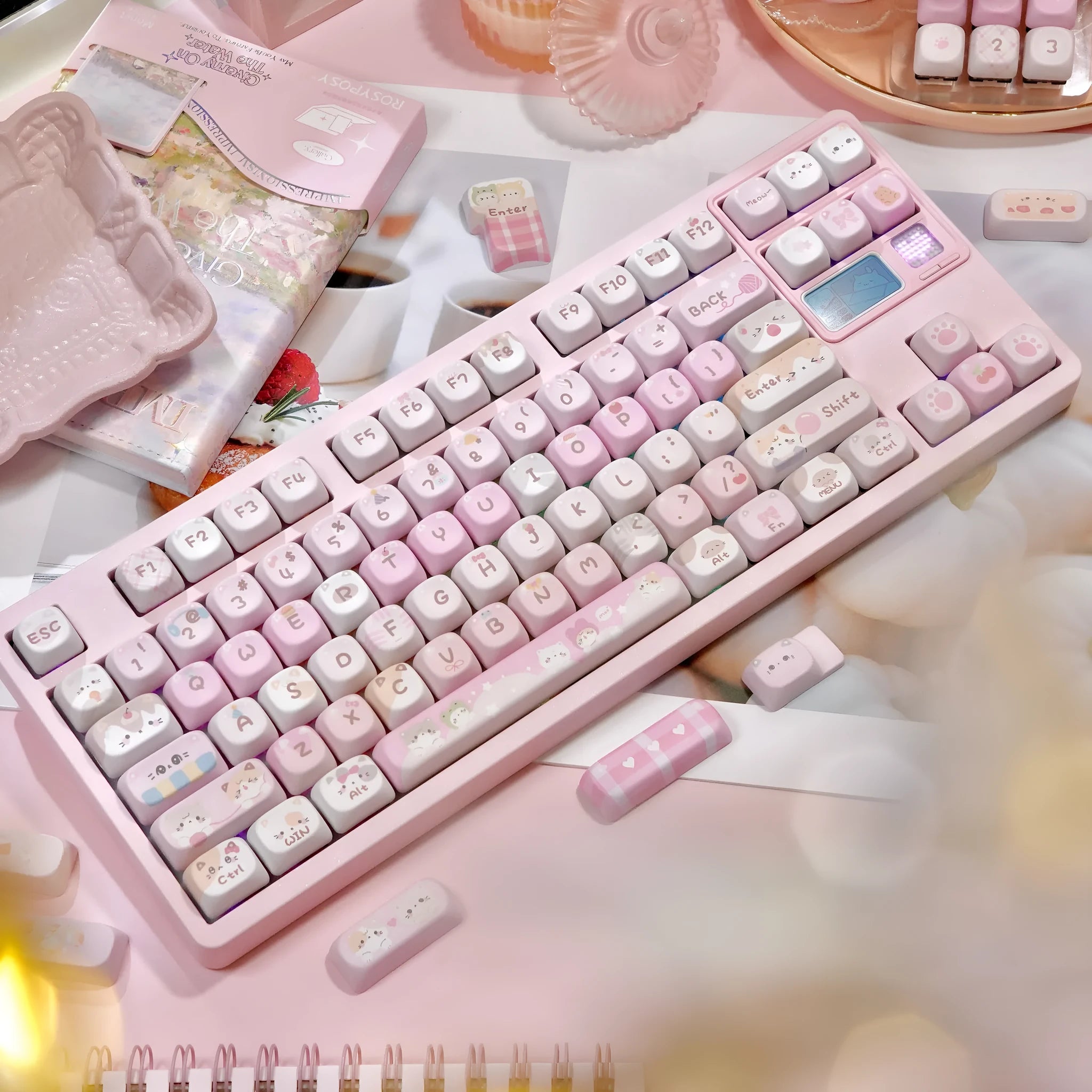 MOA height full five-sided sublimation key caps with cartoon graphics in pink colour