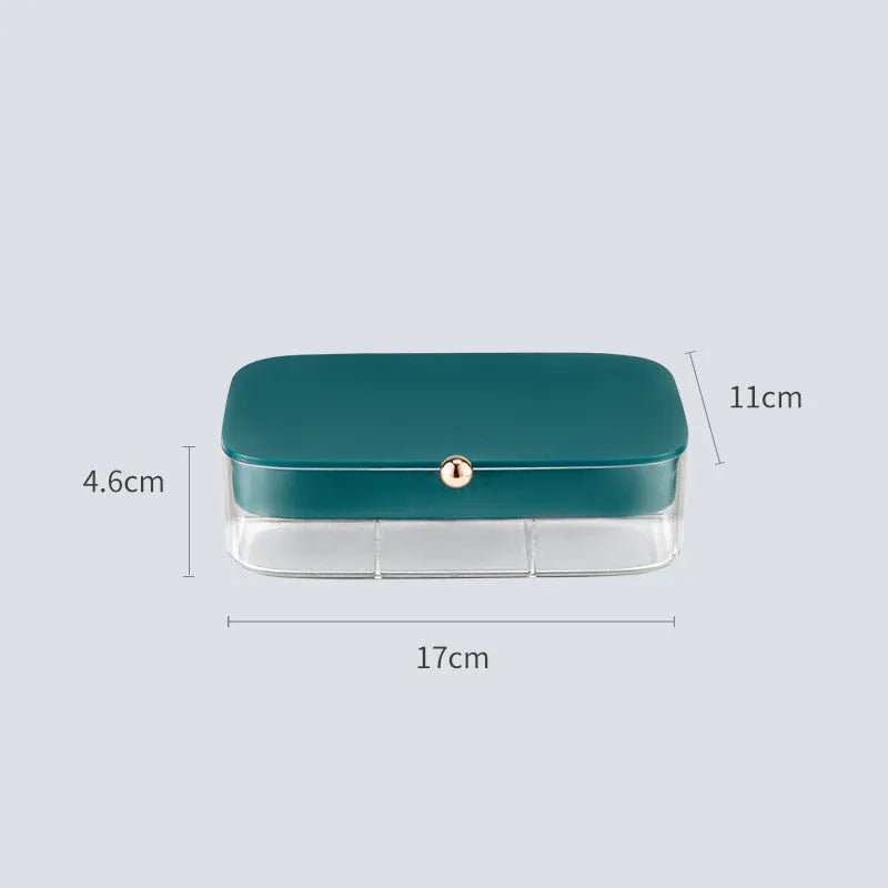 Green modern minimalist jewelry storage box with multi-layer compartments measuring 17 by 11 by 4.6 centimetres