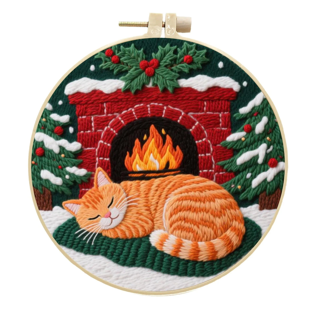 Embroidery fabric DIY material package showing cotton and linen fabrics with autumn fruit patterns for cat designs