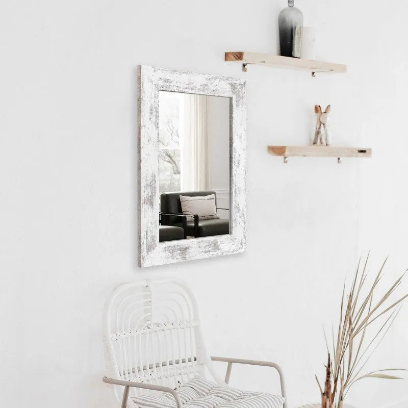 Wall-mounted bathroom mirror with modern pastoral style MDF frame in Little White colour