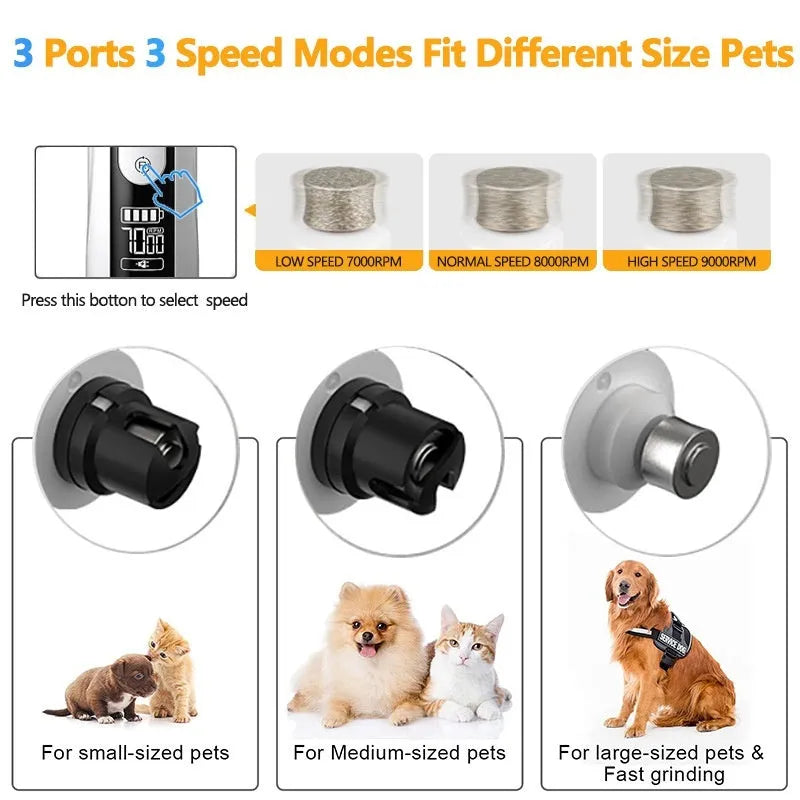 Automatic dog nail trimmer with LED display and 3-speed settings